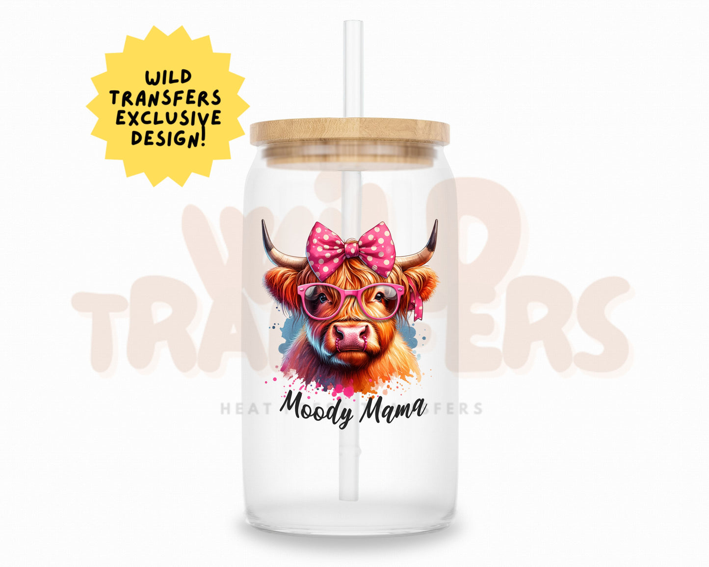 Moody Mama Pink Highland Cow UV DTF Single Transfer