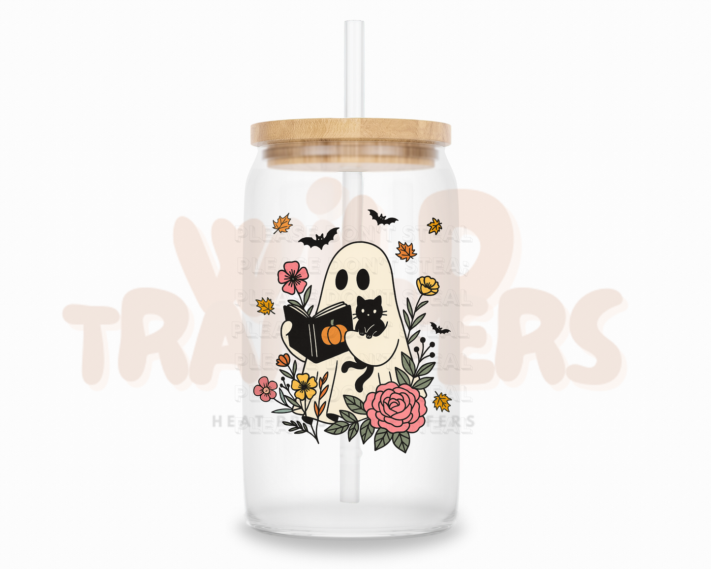 Bookish Ghost and Kitty UV DTF Single Transfer