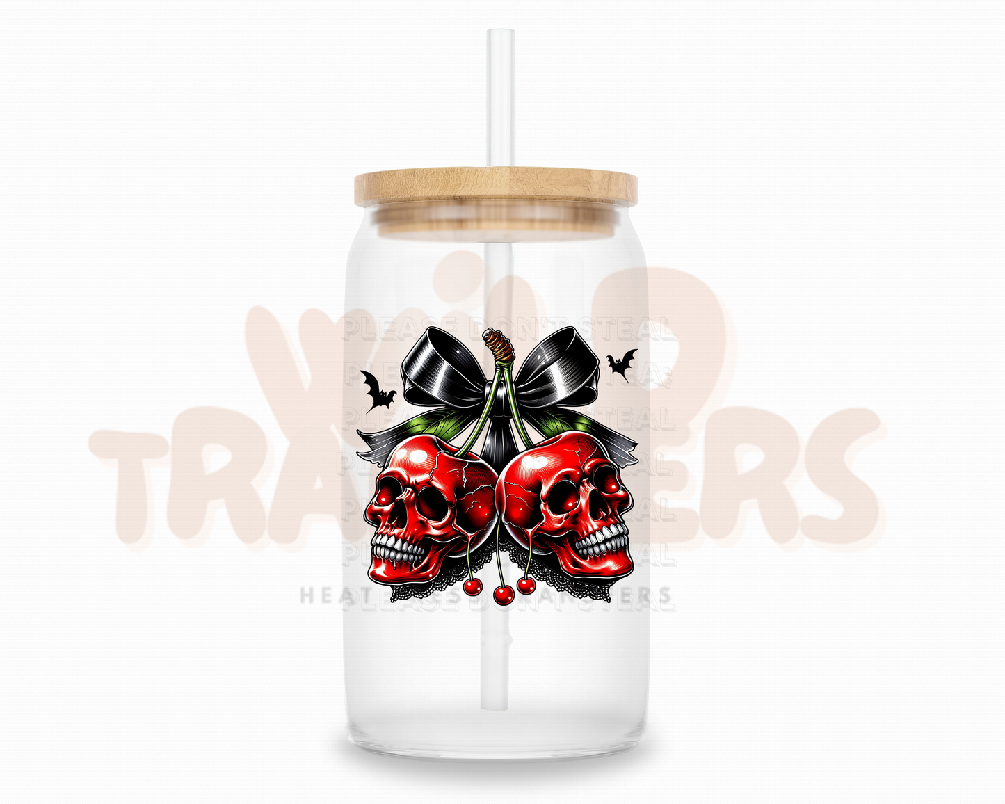 Coquette Cherry Skulls UV DTF Single Transfer