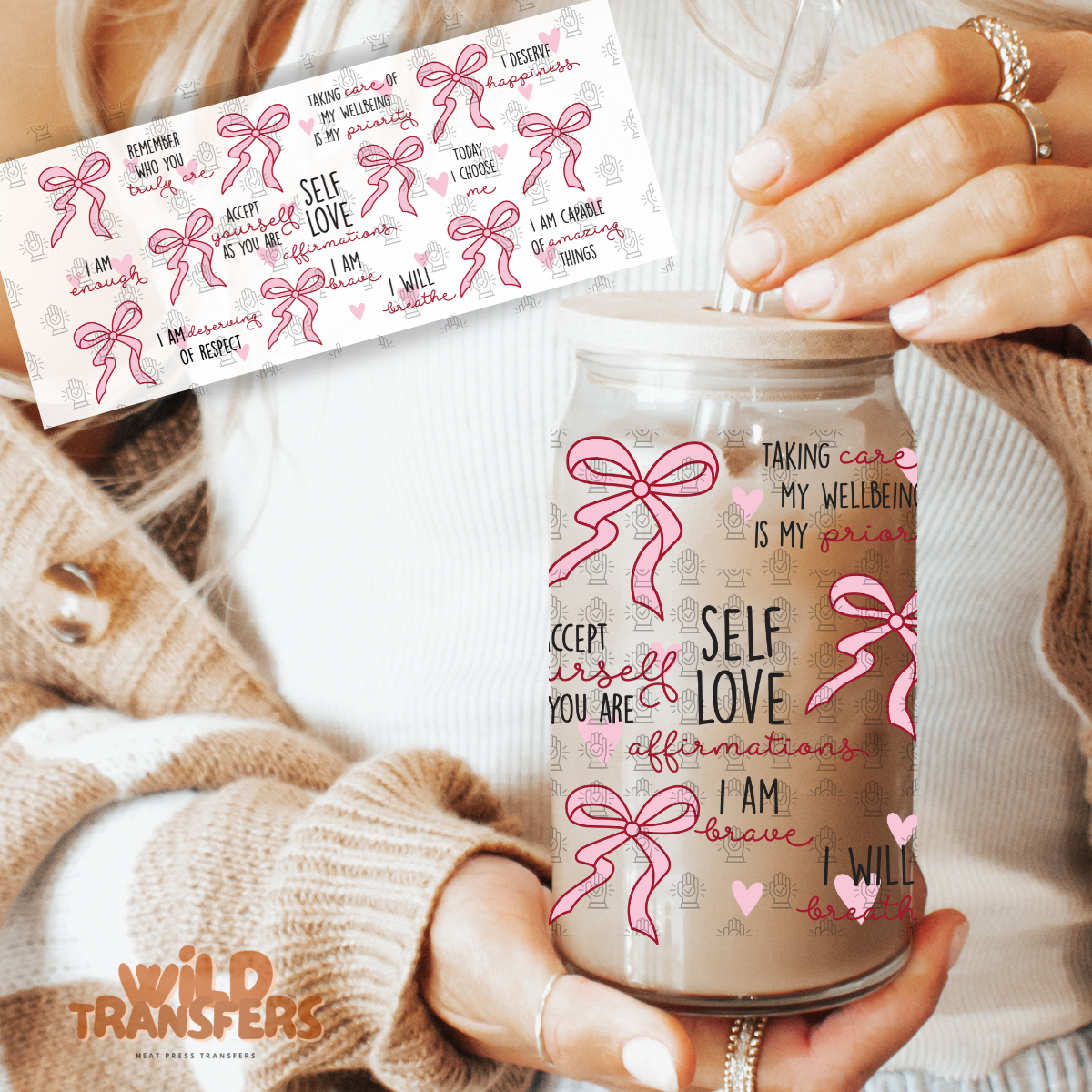 Coquette Self Love Affirmations UV DTF 16oz Wrap